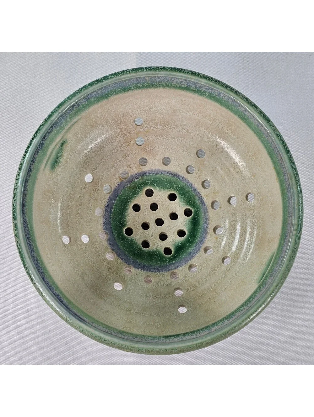 Vintage Artisan Studio Pottery Berry Bowl Colander Lavender Floral Stoneware